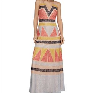 COPY - BCBG maxazria color block lace-applique maxi dress